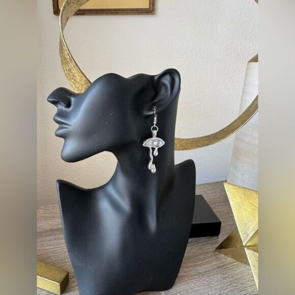 Silver Eye Motif Drop Earrings A1452 - Picture 4 of 4